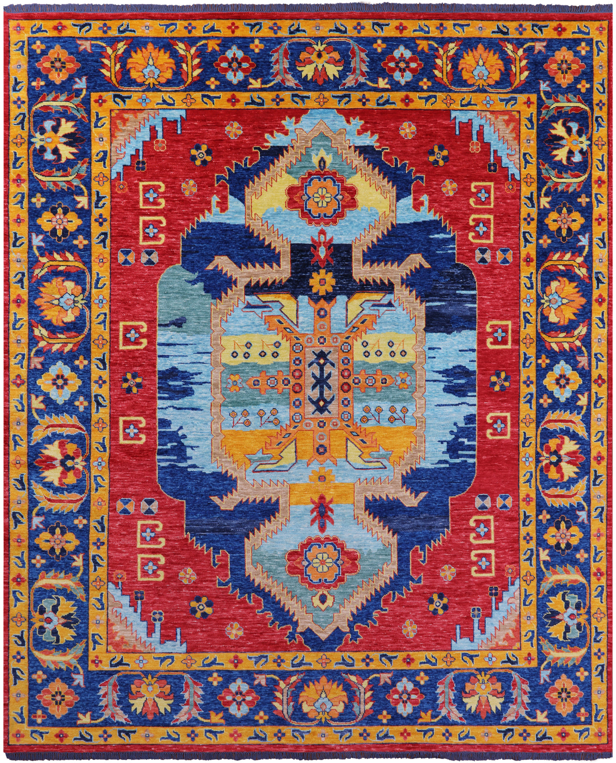 Geometric Fine Serapi Hand Knotted Wool Rug - 11' 11" X 14' 3" - Golden Nile