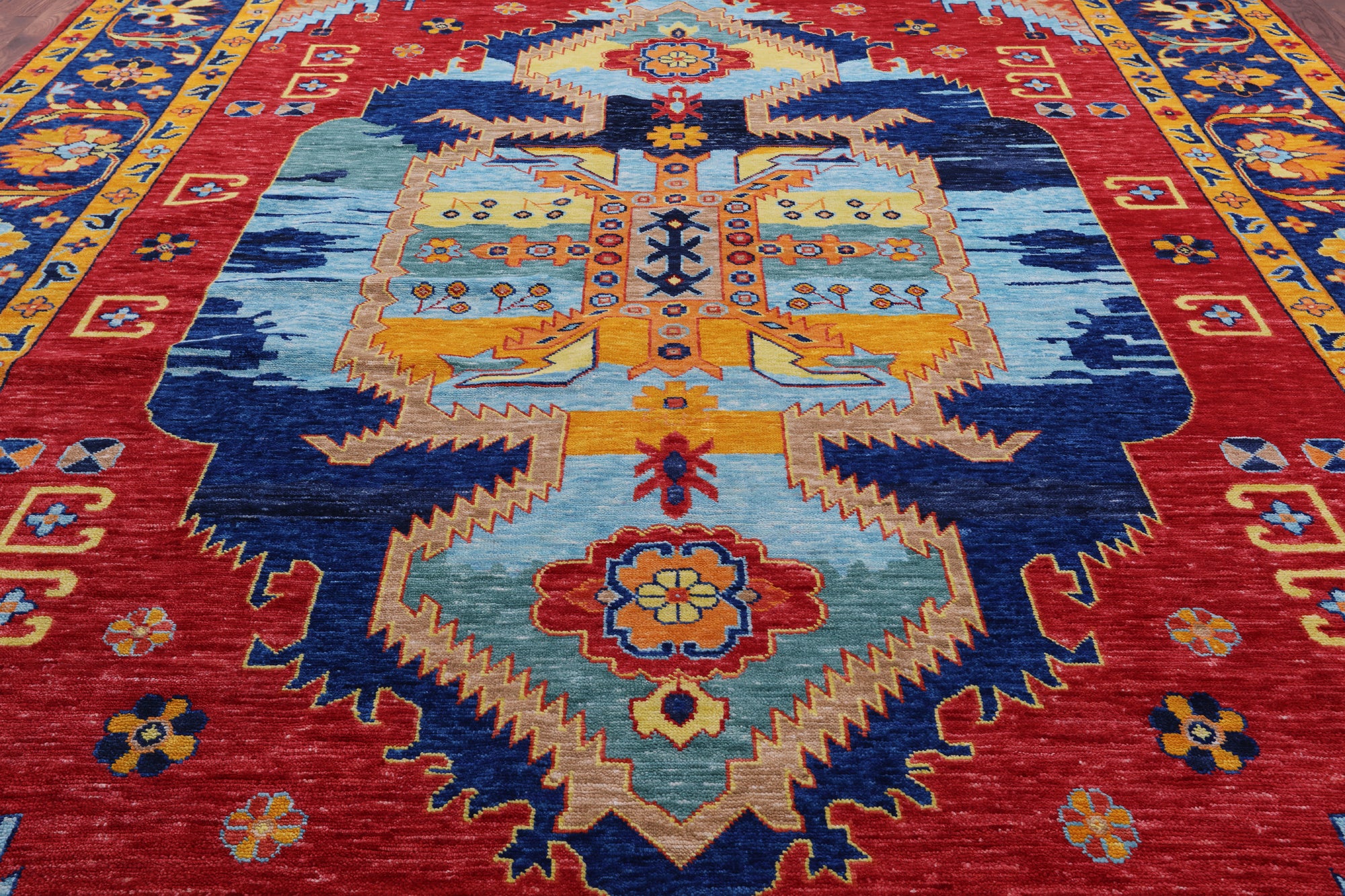 Geometric Fine Serapi Hand Knotted Wool Rug - 11' 11" X 14' 3" - Golden Nile