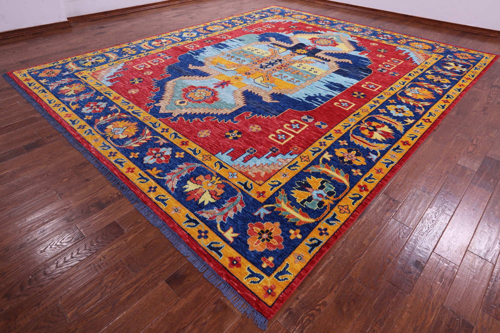 Geometric Fine Serapi Hand Knotted Wool Rug - 11' 11" X 14' 3" - Golden Nile