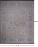 Grey Geometric Fine Serapi Hand Knotted Wool Rug - 12' 0" X 14' 11"