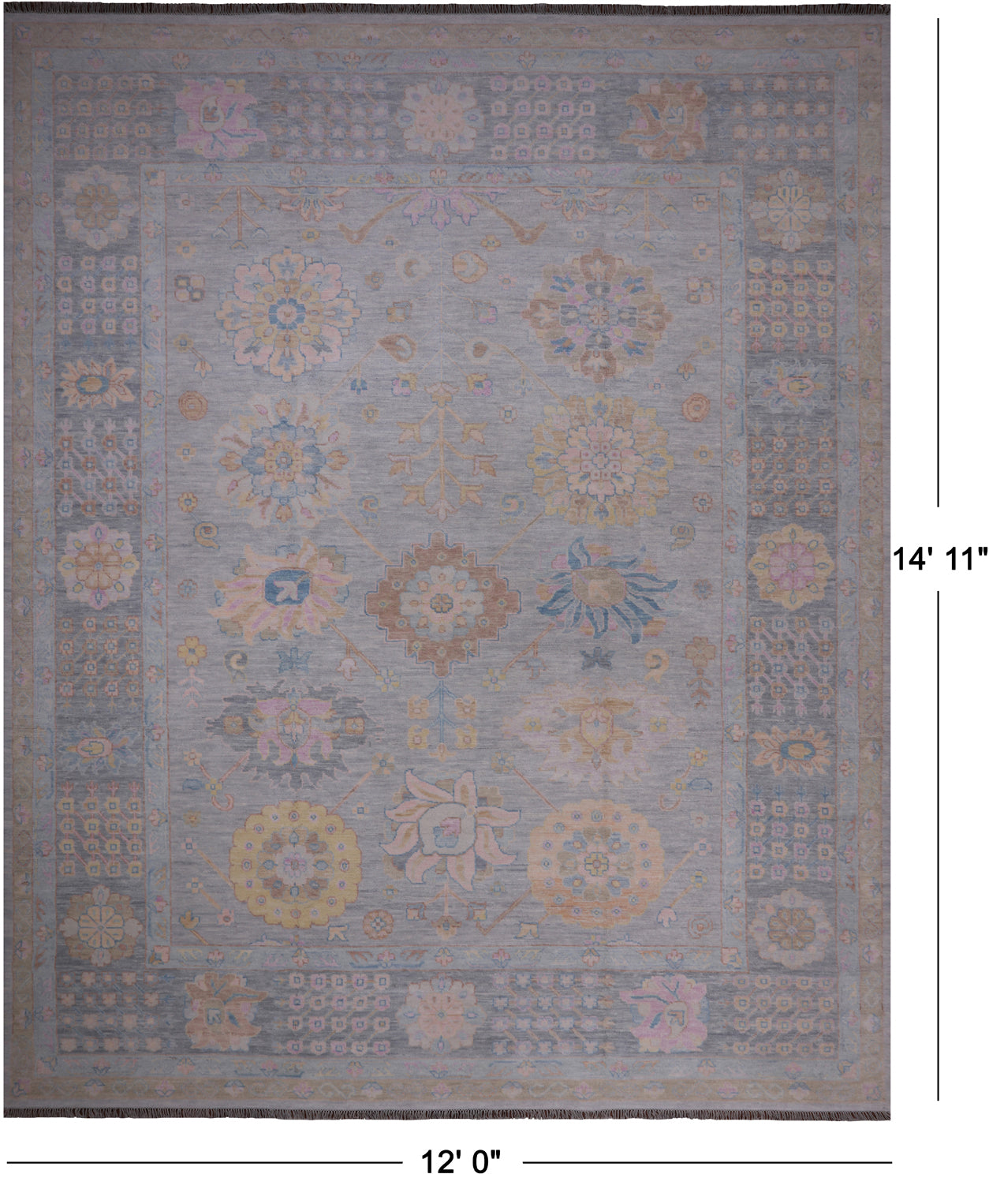 Grey Geometric Fine Serapi Hand Knotted Wool Rug - 12' 0" X 14' 11"