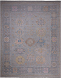 Grey Geometric Fine Serapi Hand Knotted Wool Rug - 12' 0" X 14' 11"