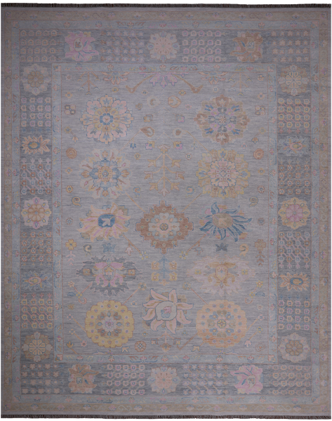 Grey Geometric Fine Serapi Hand Knotted Wool Rug - 12' 0" X 14' 11"
