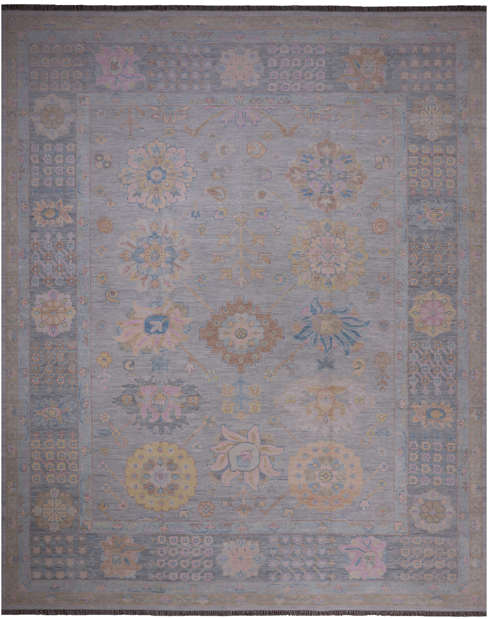 Grey Geometric Fine Serapi Hand Knotted Wool Rug - 12' 0" X 14' 11"