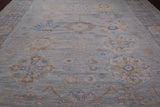 Grey Geometric Fine Serapi Hand Knotted Wool Rug - 12' 0" X 14' 11"