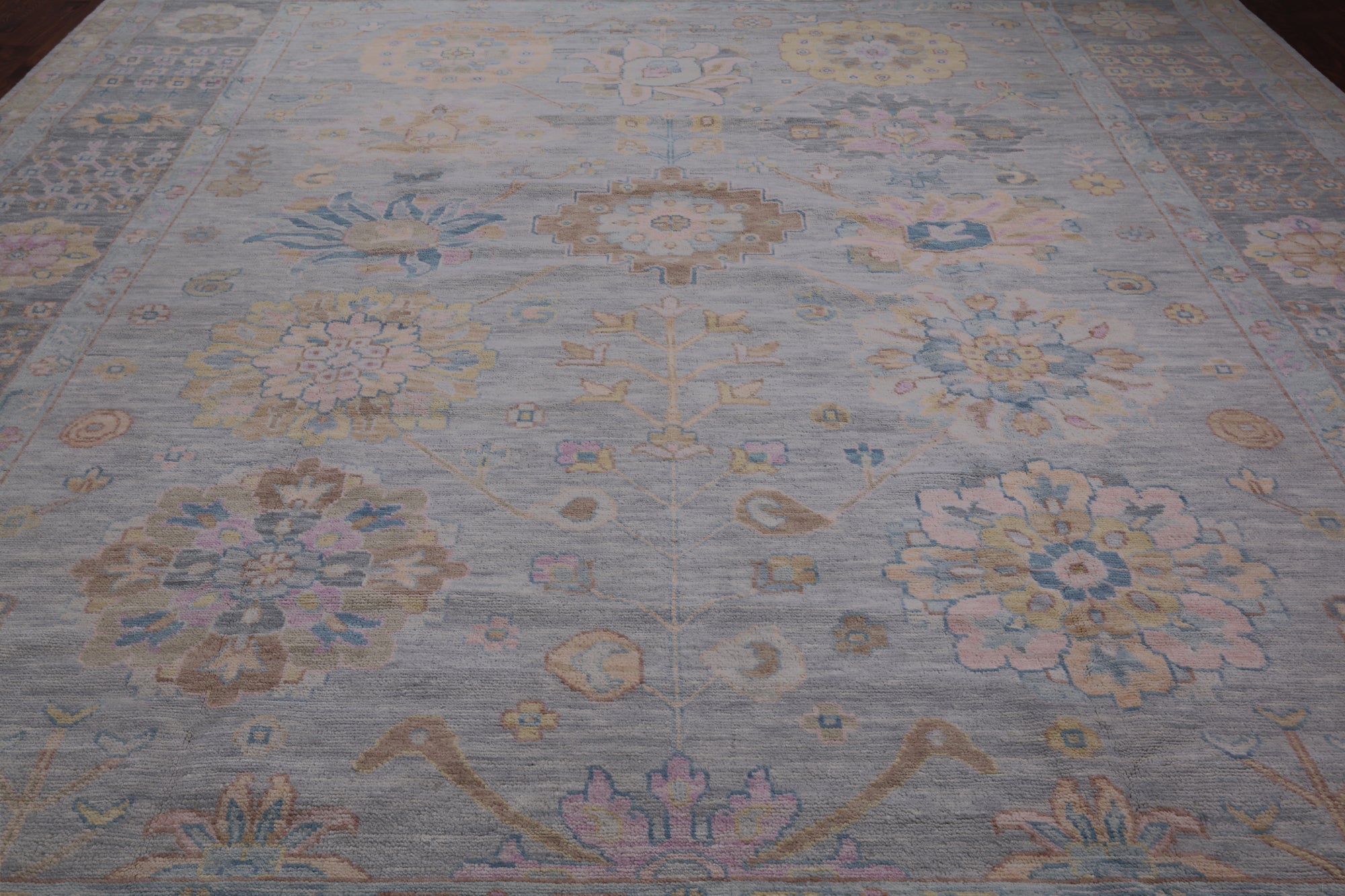 Grey Geometric Fine Serapi Hand Knotted Wool Rug - 12' 0" X 14' 11"