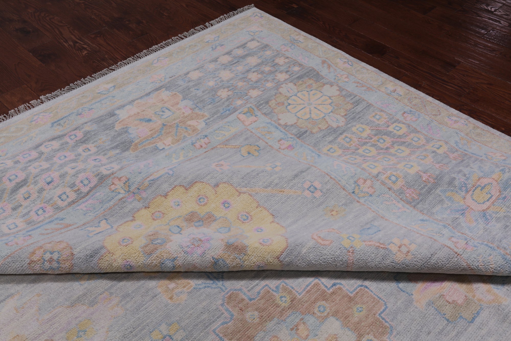 Grey Geometric Fine Serapi Hand Knotted Wool Rug - 12' 0" X 14' 11"