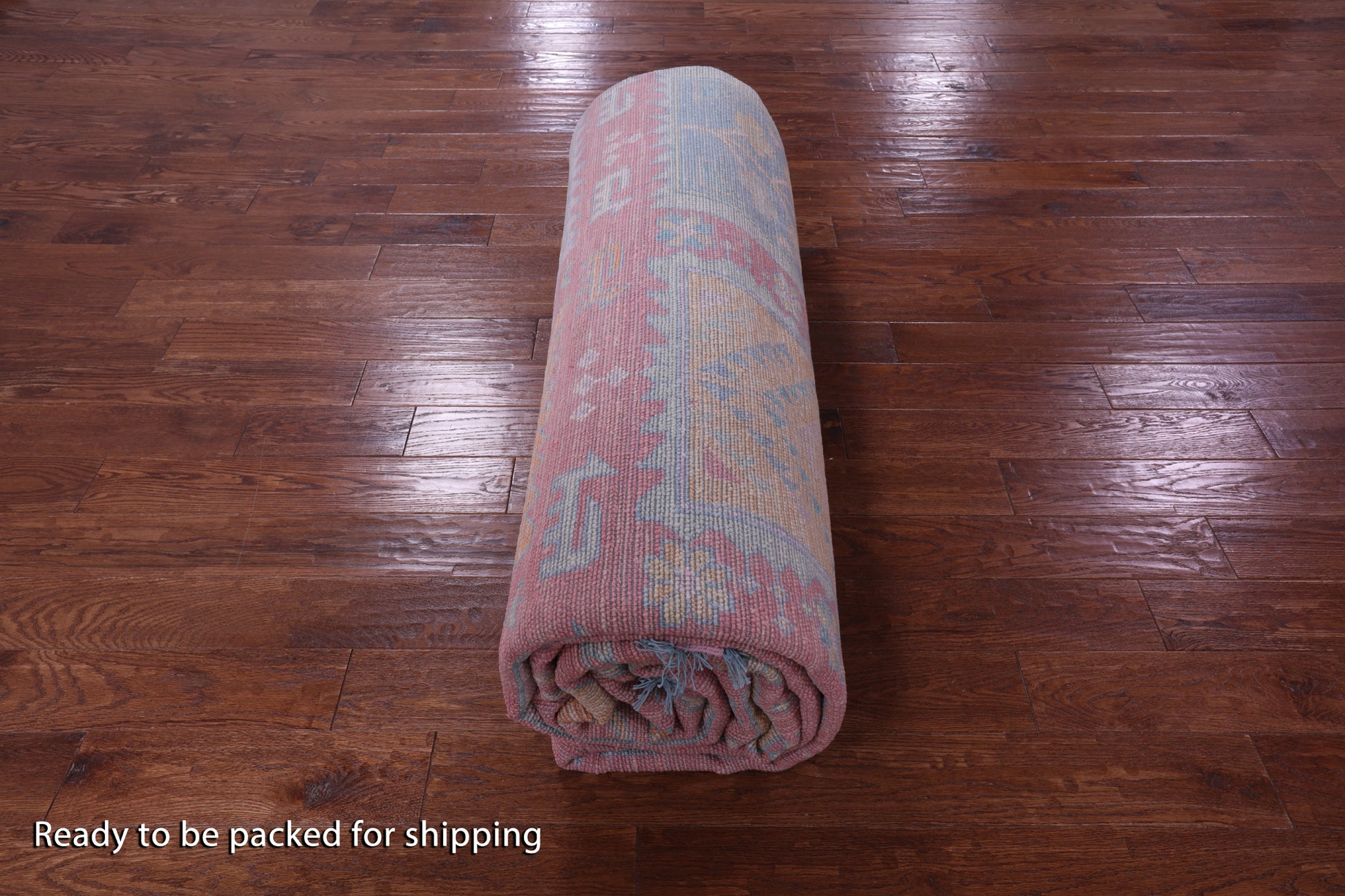 Pink Geometric Fine Serapi Hand Knotted Wool Rug - 12' 2" X 15' 1" - Golden Nile
