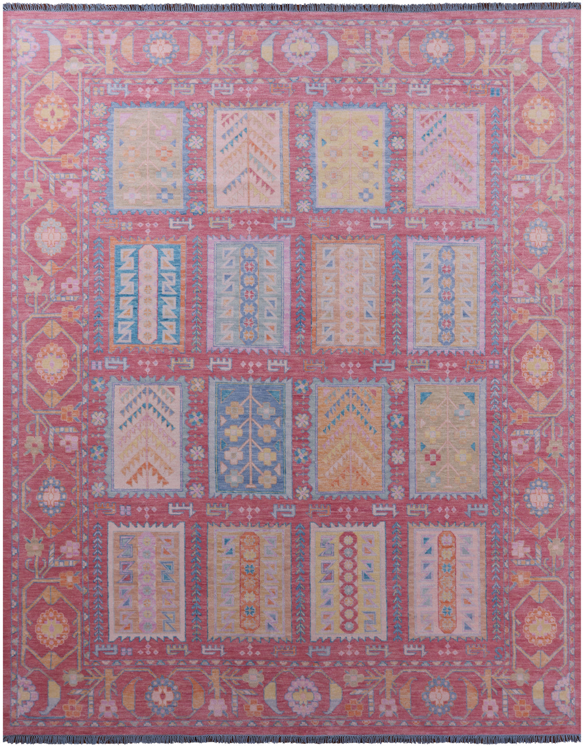 Pink Geometric Fine Serapi Hand Knotted Wool Rug - 12' 2" X 15' 1" - Golden Nile
