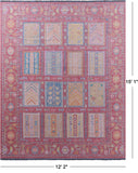 Pink Geometric Fine Serapi Hand Knotted Wool Rug - 12' 2" X 15' 1" - Golden Nile