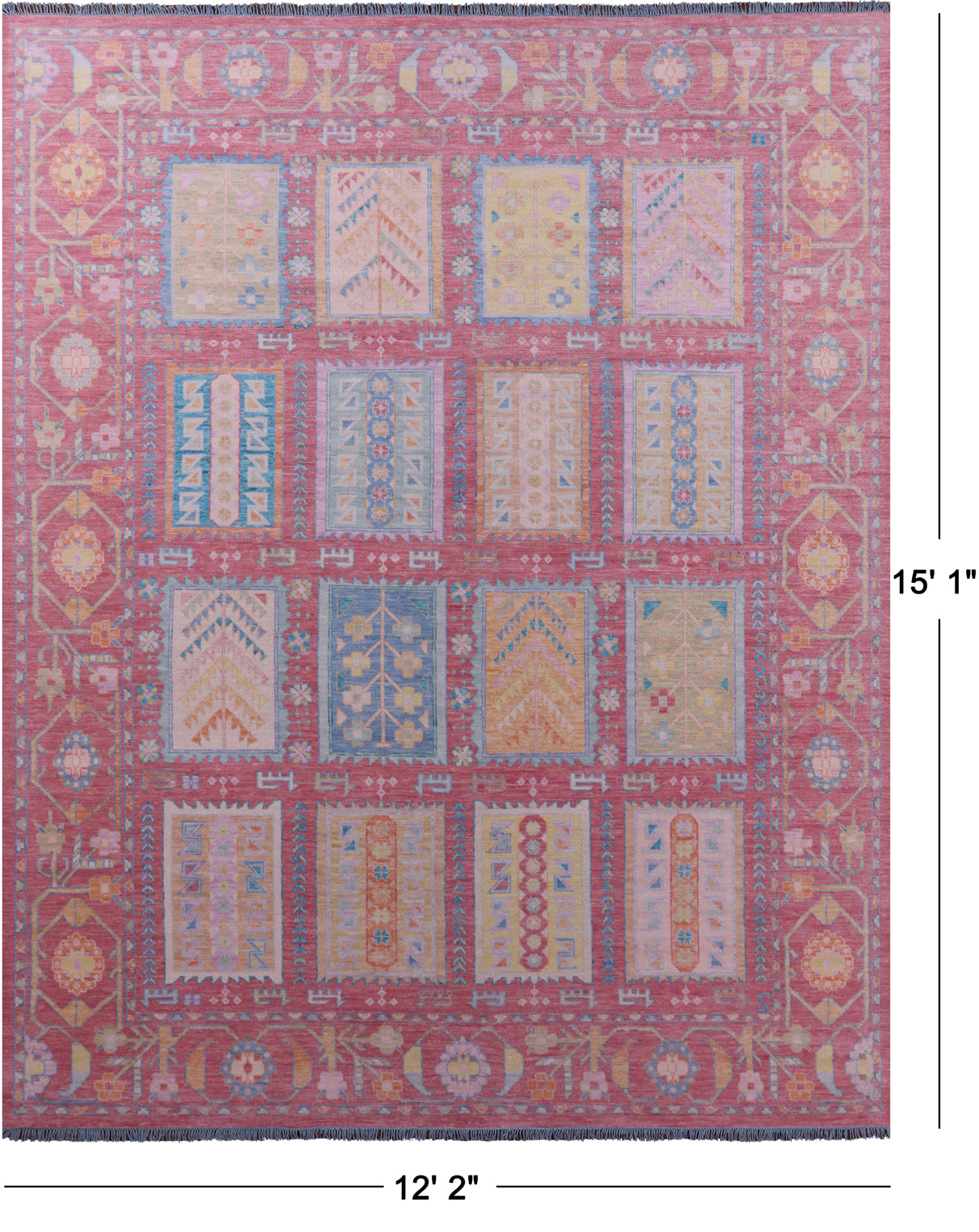 Pink Geometric Fine Serapi Hand Knotted Wool Rug - 12' 2" X 15' 1" - Golden Nile