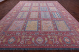 Pink Geometric Fine Serapi Hand Knotted Wool Rug - 12' 2" X 15' 1" - Golden Nile