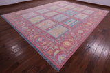Pink Geometric Fine Serapi Hand Knotted Wool Rug - 12' 2" X 15' 1" - Golden Nile
