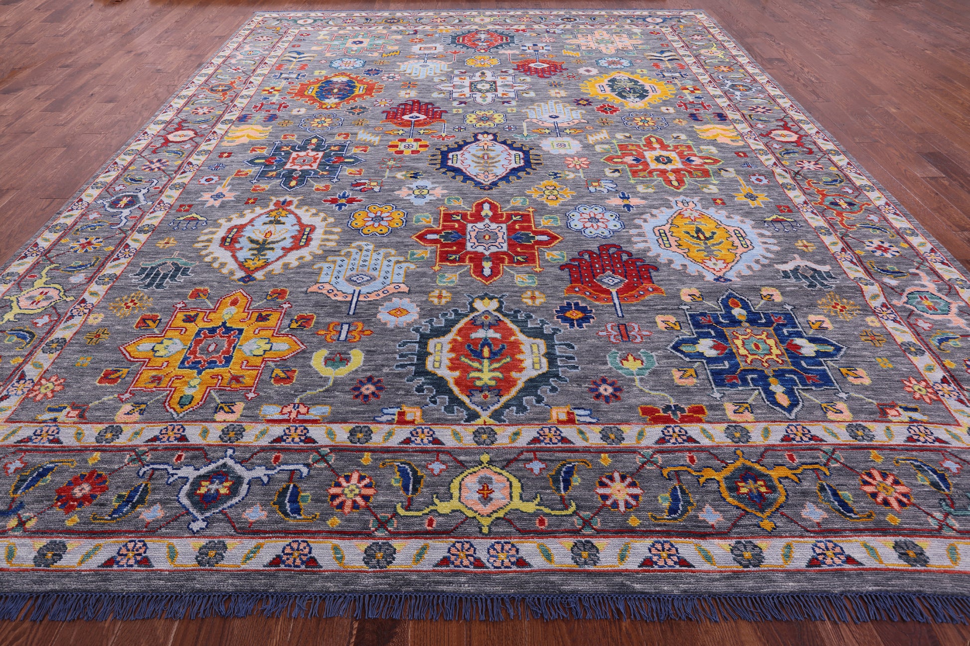 Grey Geometric Fine Serapi Hand Knotted Wool Rug - 12' 2" X 15' 4" - Golden Nile