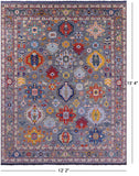 Grey Geometric Fine Serapi Hand Knotted Wool Rug - 12' 2" X 15' 4" - Golden Nile