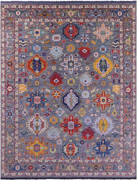 Grey Geometric Fine Serapi Hand Knotted Wool Rug - 12' 2" X 15' 4" - Golden Nile