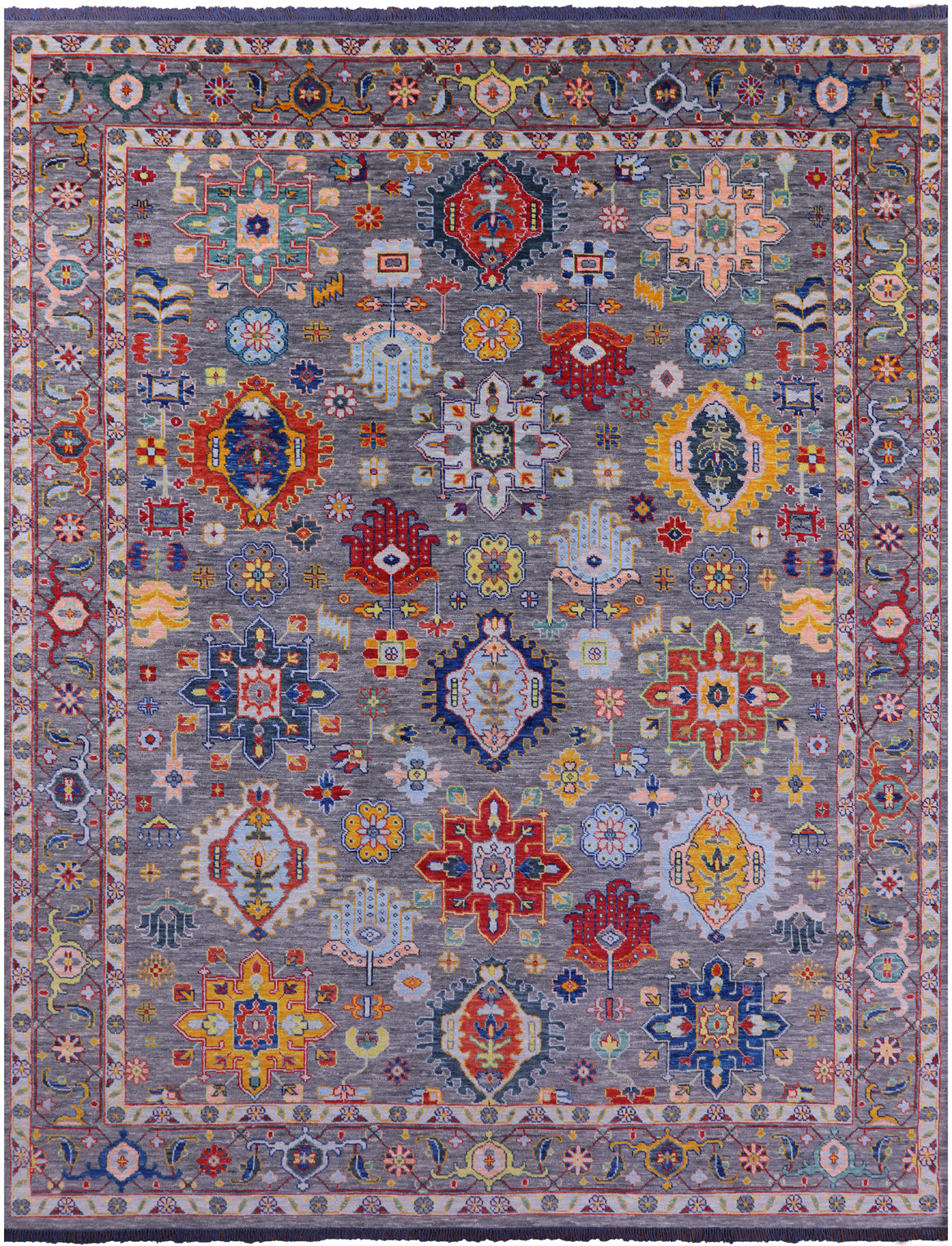 Grey Geometric Fine Serapi Hand Knotted Wool Rug - 12' 2" X 15' 4" - Golden Nile