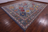 Grey Geometric Fine Serapi Hand Knotted Wool Rug - 12' 2" X 15' 4" - Golden Nile