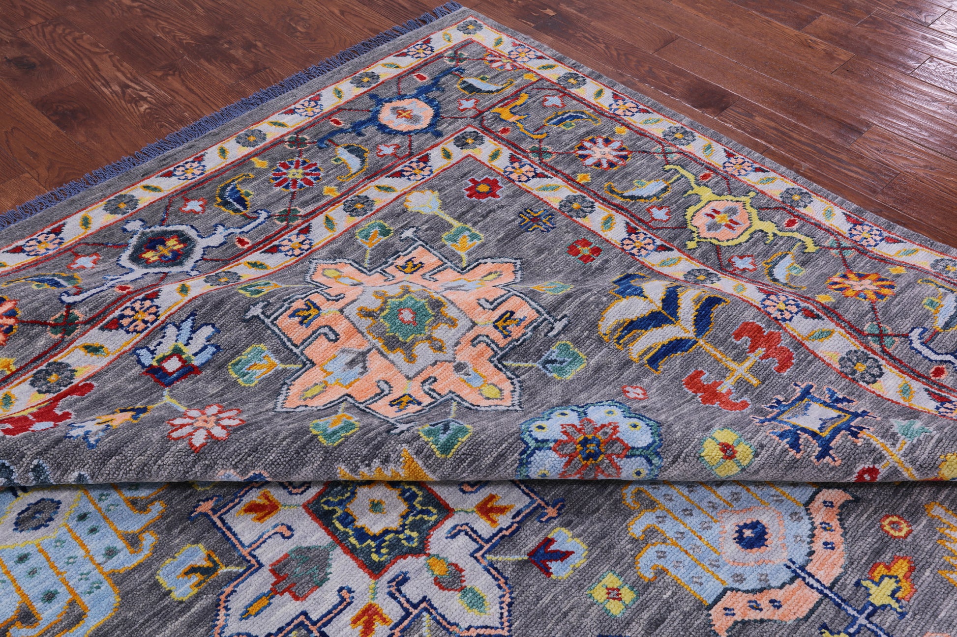 Grey Geometric Fine Serapi Hand Knotted Wool Rug - 12' 2" X 15' 4" - Golden Nile