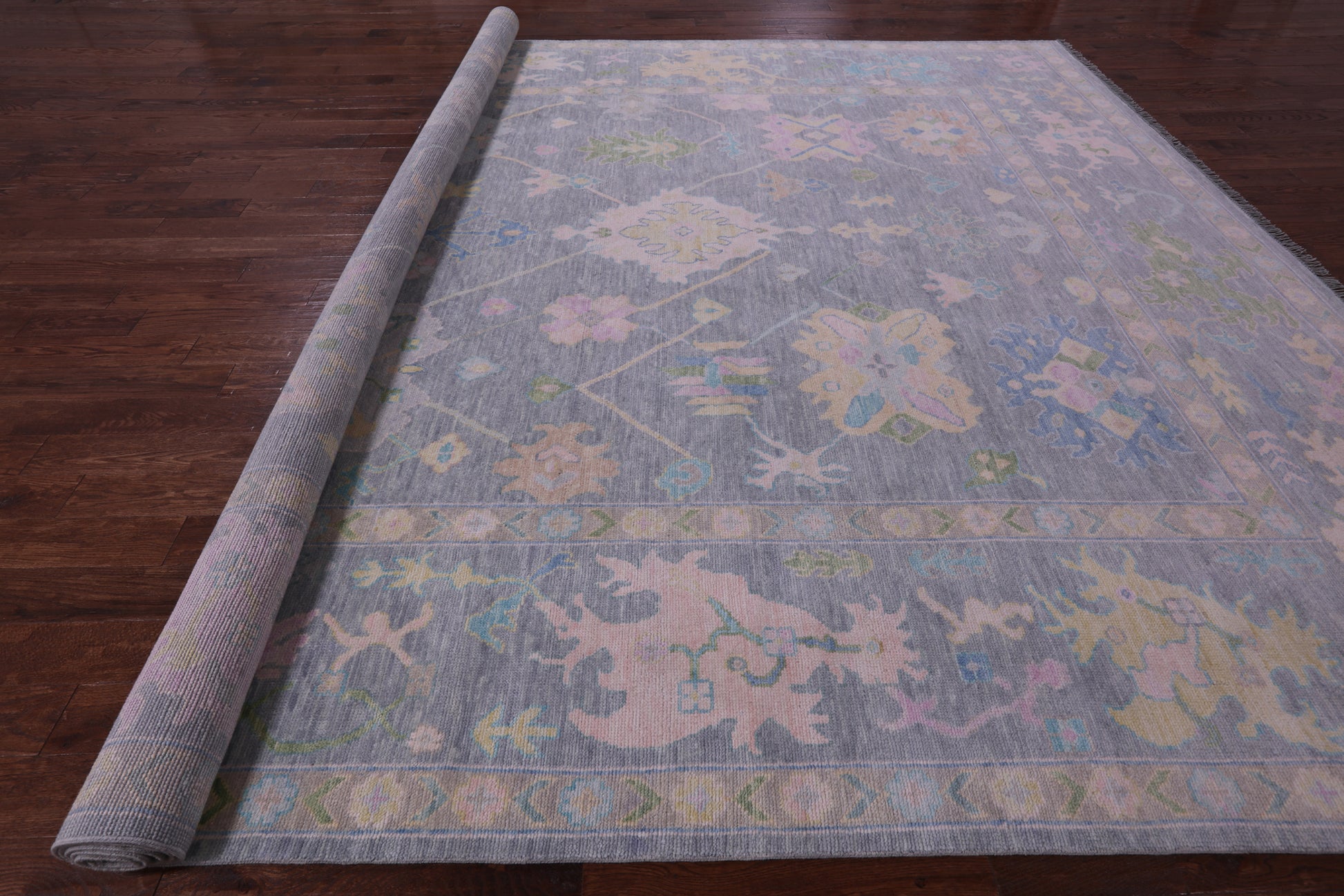 Grey Turkish Oushak Hand Knotted Wool Rug - 12' 0" X 14' 6" - Golden Nile