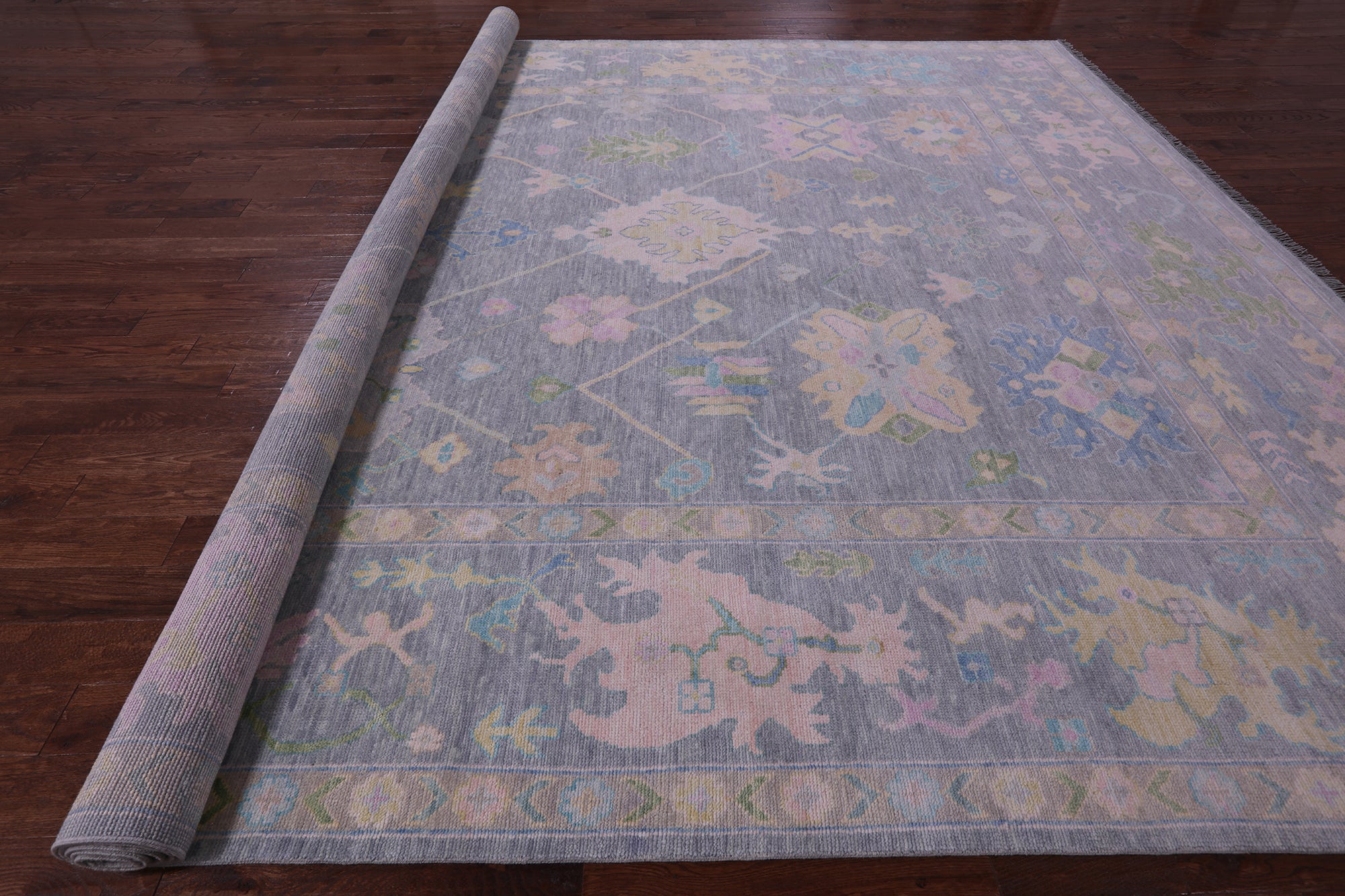 Grey Turkish Oushak Hand Knotted Wool Rug - 12' 0" X 14' 6" - Golden Nile