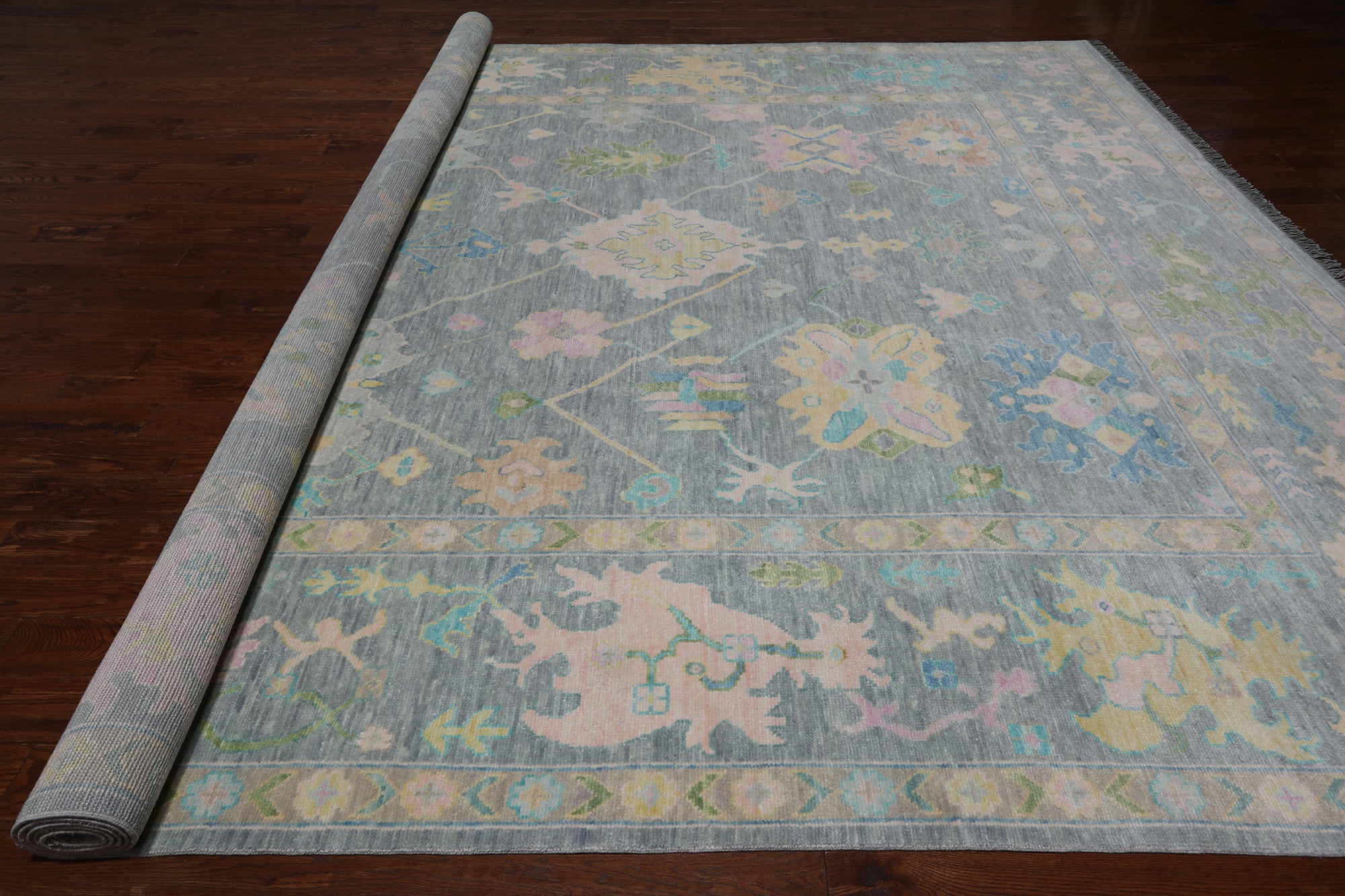 SUPER SALE Grey Turkish Oushak Hand Knotted Wool Rug - 12' 0" X 14' 6"