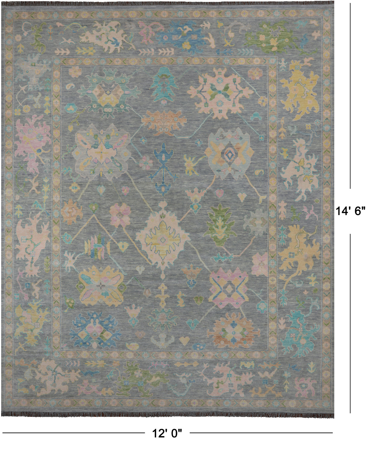 SUPER SALE Grey Turkish Oushak Hand Knotted Wool Rug - 12' 0" X 14' 6"