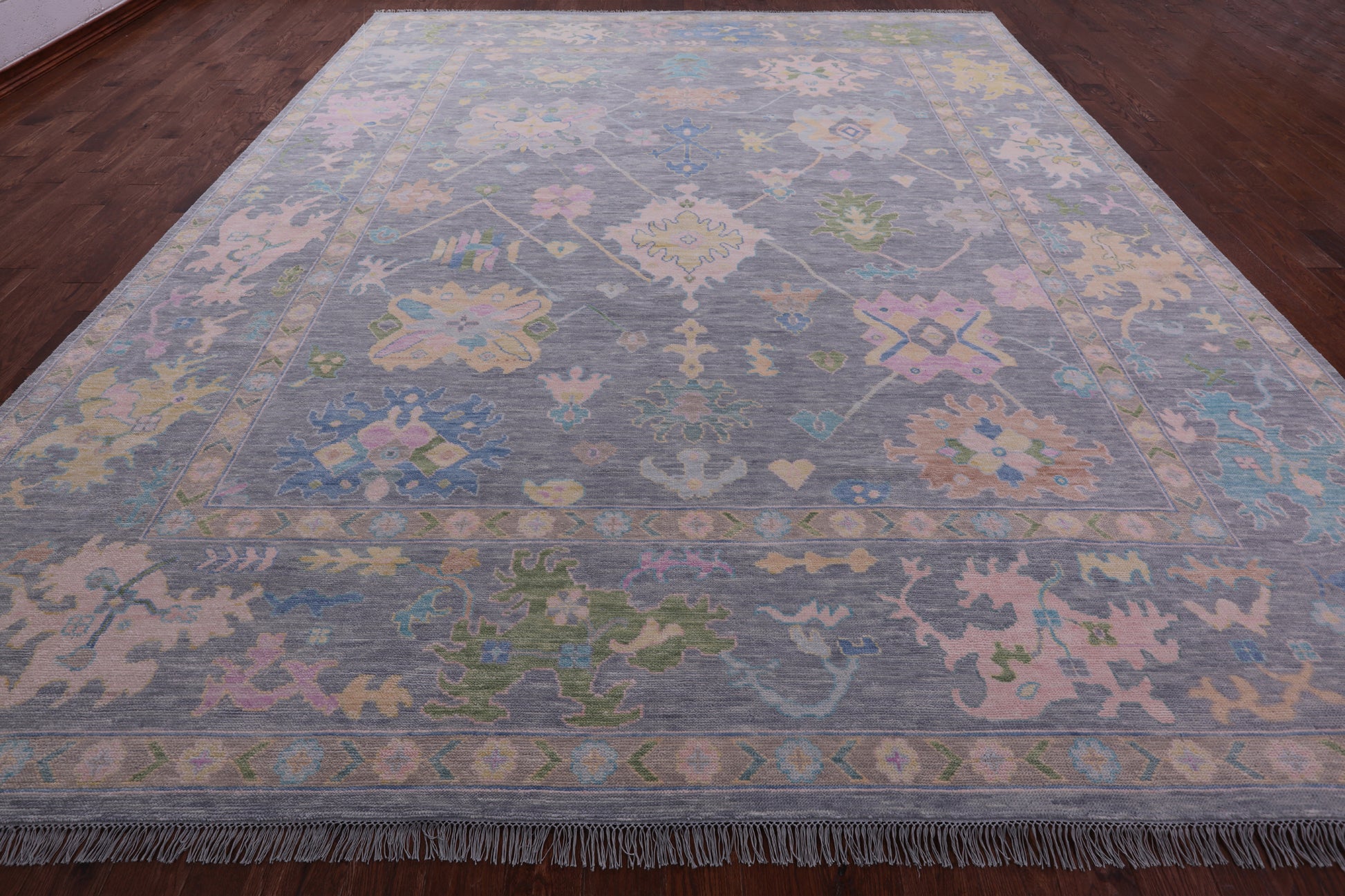 Grey Turkish Oushak Hand Knotted Wool Rug - 12' 0" X 14' 6" - Golden Nile