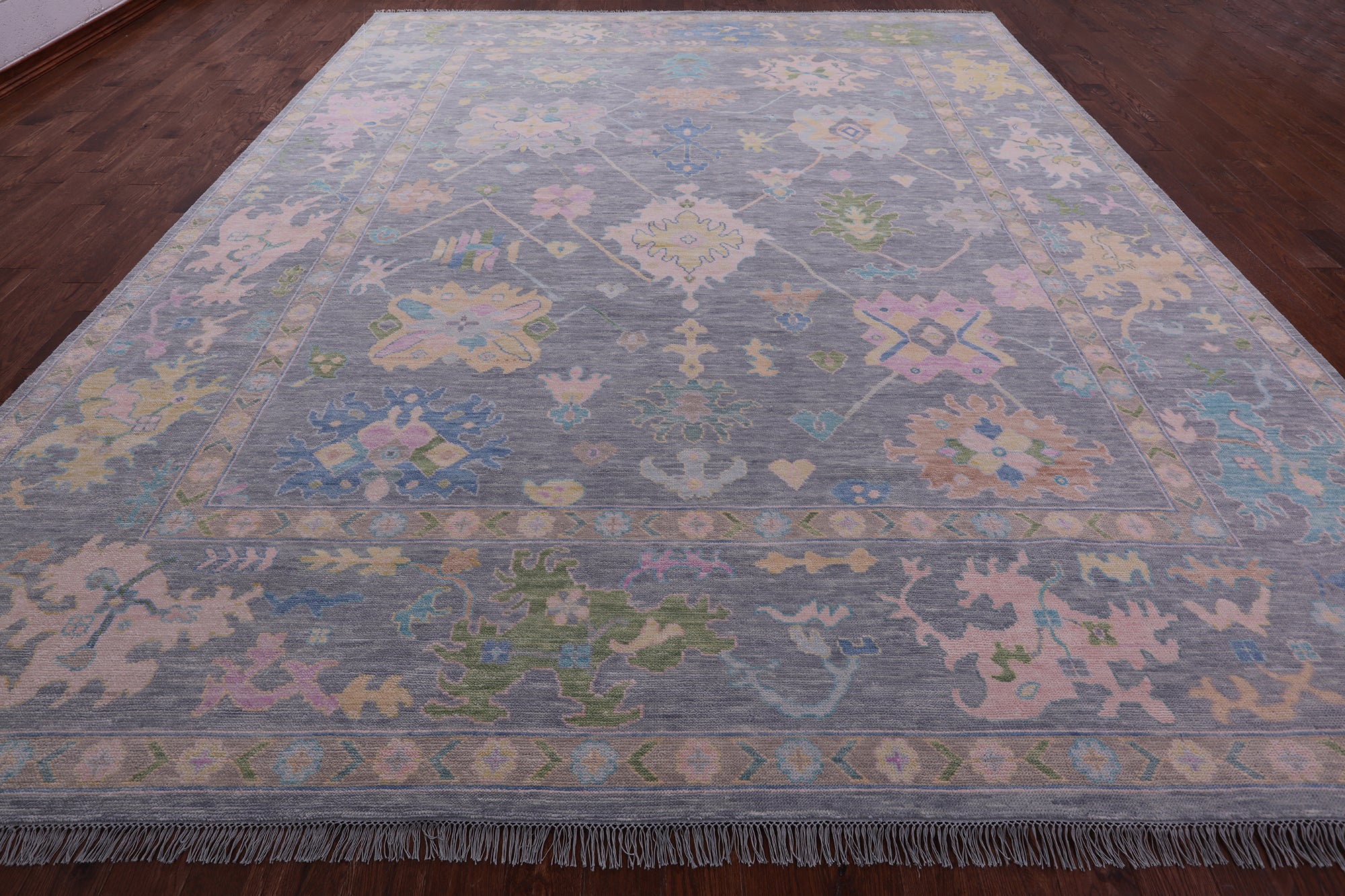Grey Turkish Oushak Hand Knotted Wool Rug - 12' 0" X 14' 6" - Golden Nile