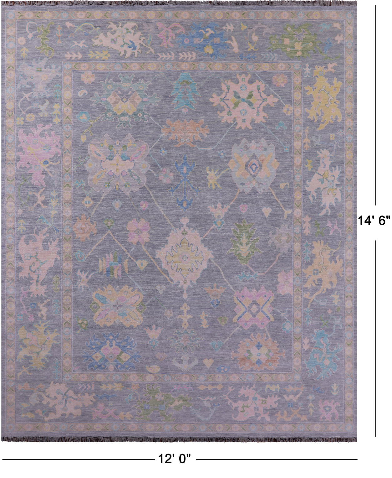 Grey Turkish Oushak Hand Knotted Wool Rug - 12' 0" X 14' 6" - Golden Nile