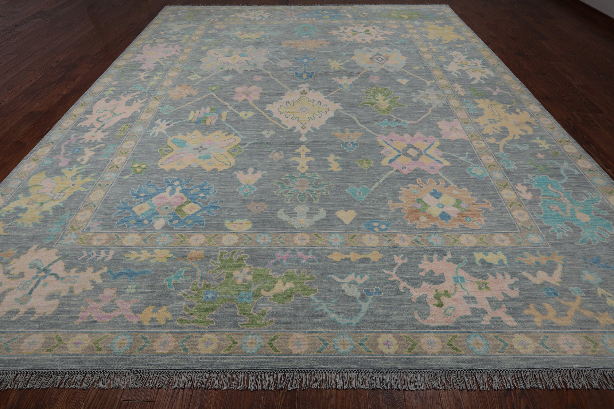 SUPER SALE Grey Turkish Oushak Hand Knotted Wool Rug - 12' 0" X 14' 6"