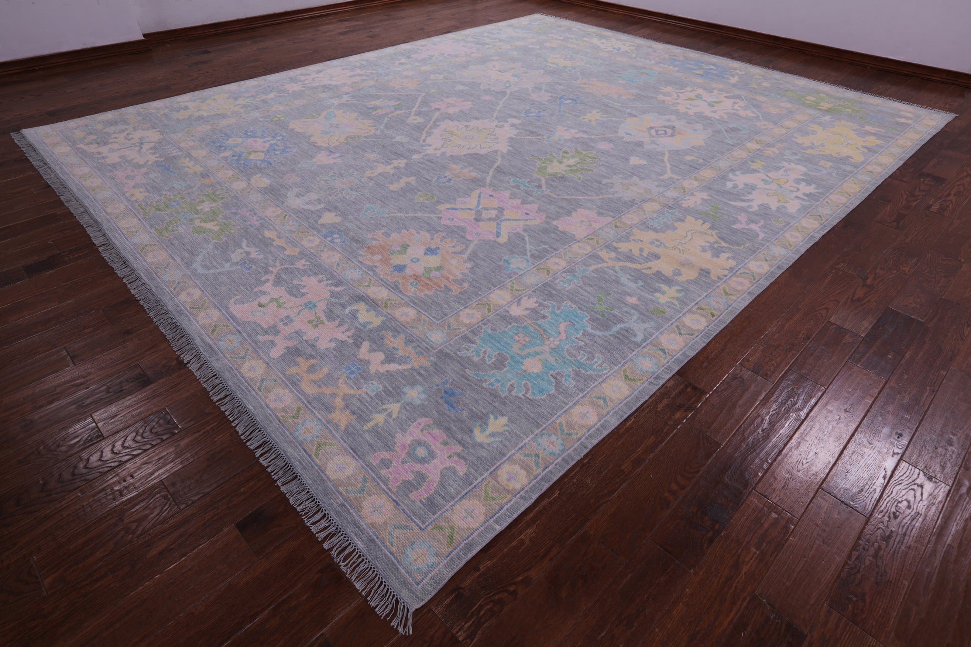 Grey Turkish Oushak Hand Knotted Wool Rug - 12' 0" X 14' 6" - Golden Nile