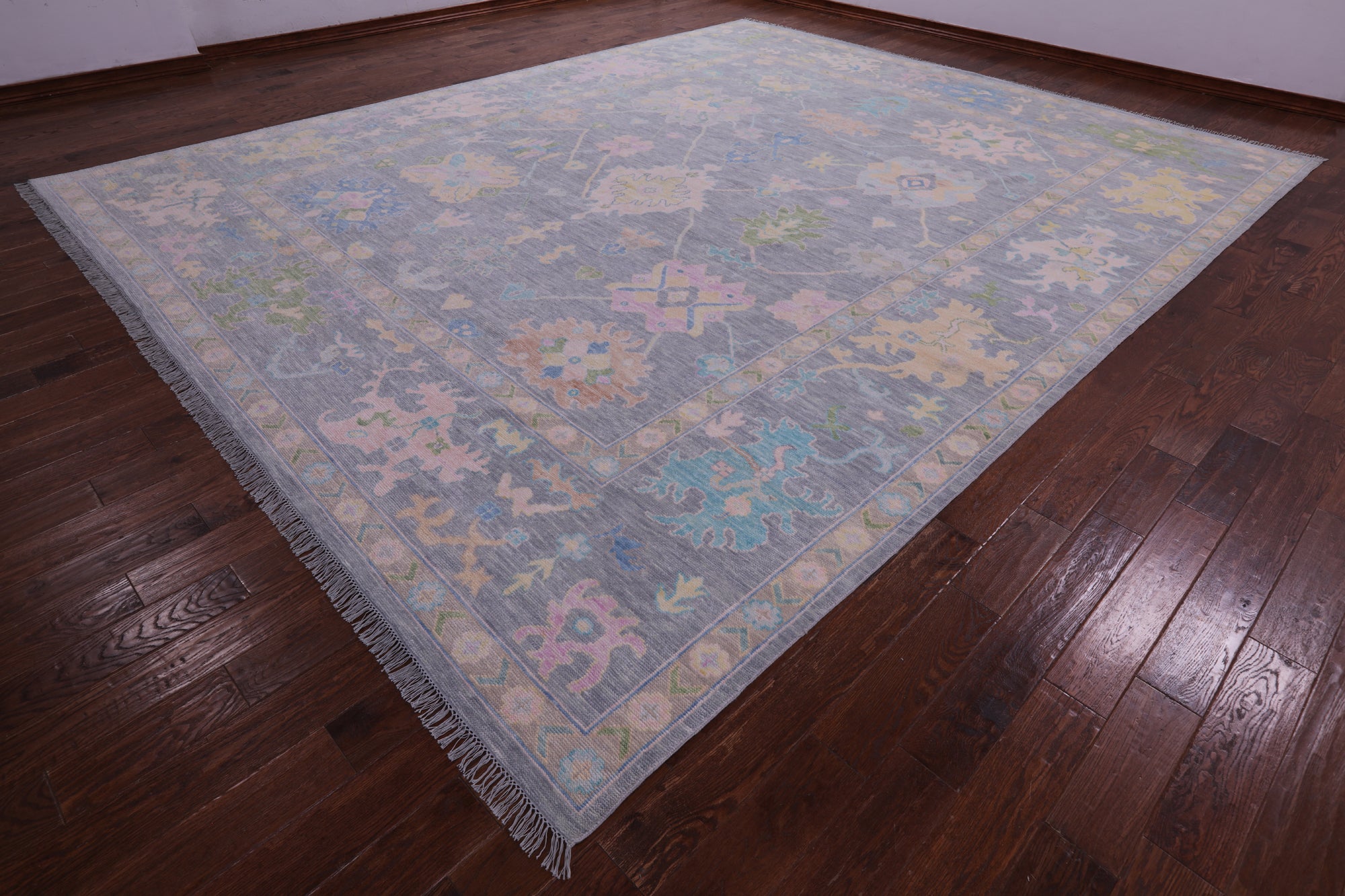Grey Turkish Oushak Hand Knotted Wool Rug - 12' 0" X 14' 6" - Golden Nile