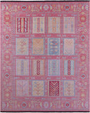 Pink Geometric Fine Serapi Hand Knotted Wool Rug - 11' 11" X 14' 8" - Golden Nile