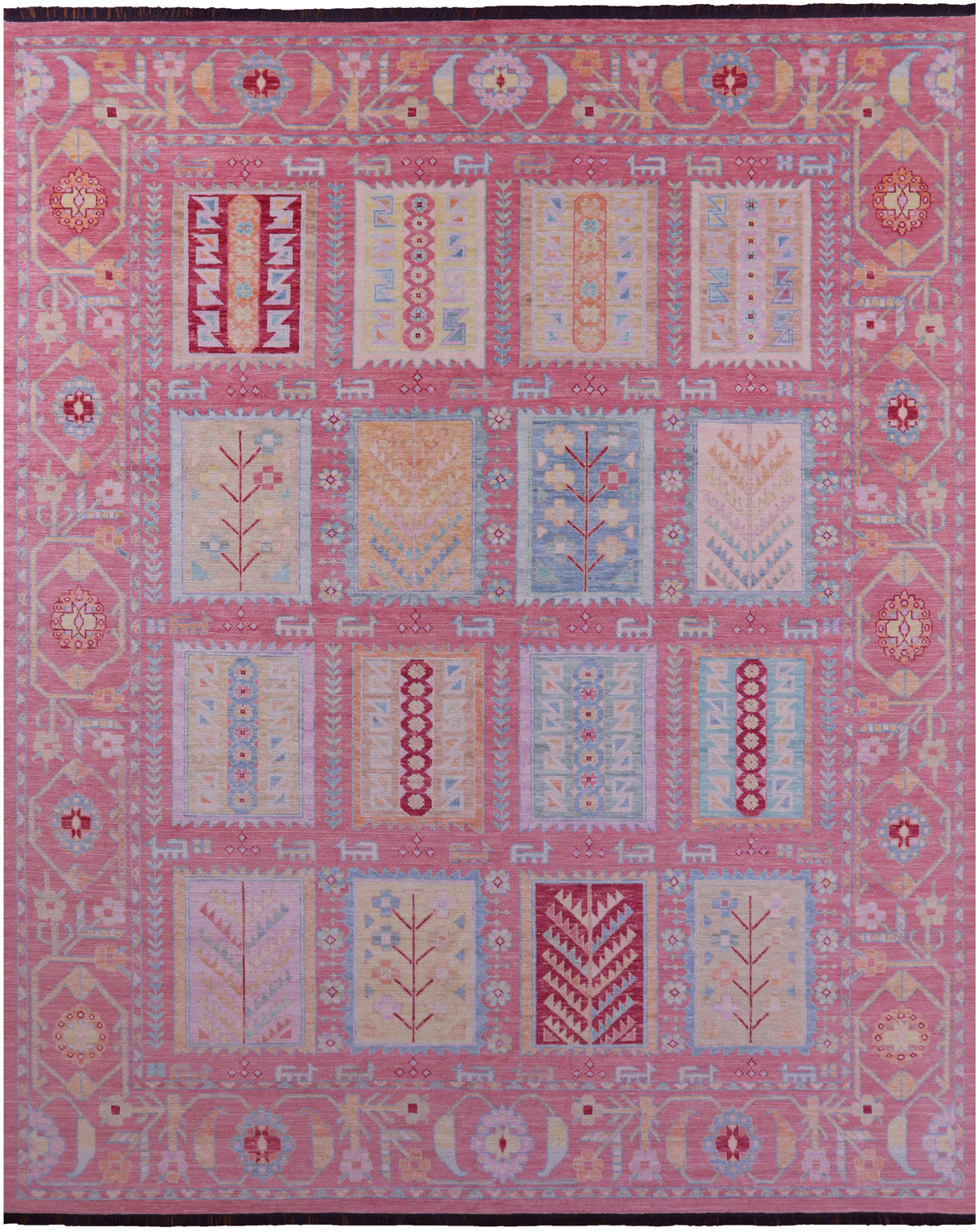 Pink Geometric Fine Serapi Hand Knotted Wool Rug - 11' 11" X 14' 8" - Golden Nile