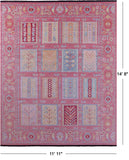 Pink Geometric Fine Serapi Hand Knotted Wool Rug - 11' 11" X 14' 8" - Golden Nile