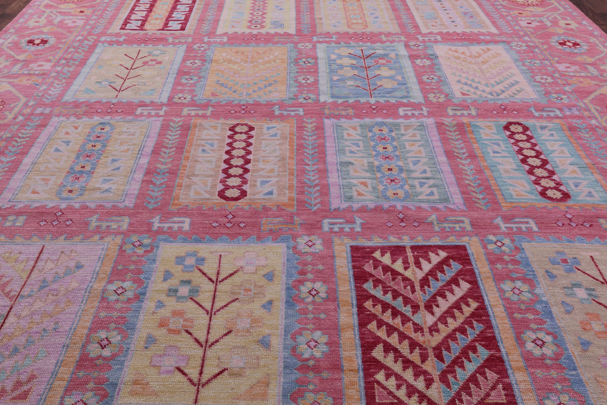 Pink Geometric Fine Serapi Hand Knotted Wool Rug - 11' 11" X 14' 8" - Golden Nile
