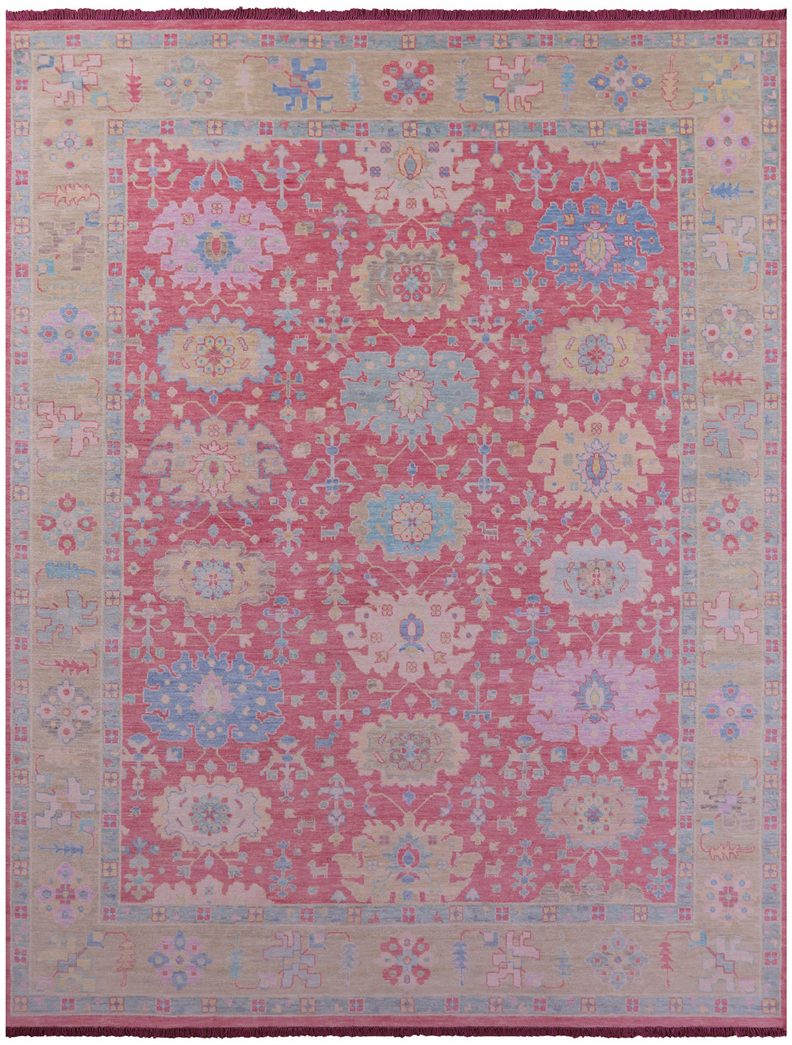 Pink Turkish Oushak Hand Knotted Wool Rug - 12' 2" X 15' 0" - Golden Nile