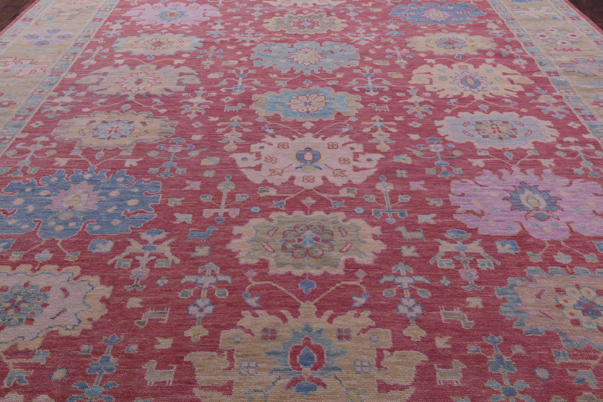 Pink Turkish Oushak Hand Knotted Wool Rug - 12' 2" X 15' 0" - Golden Nile
