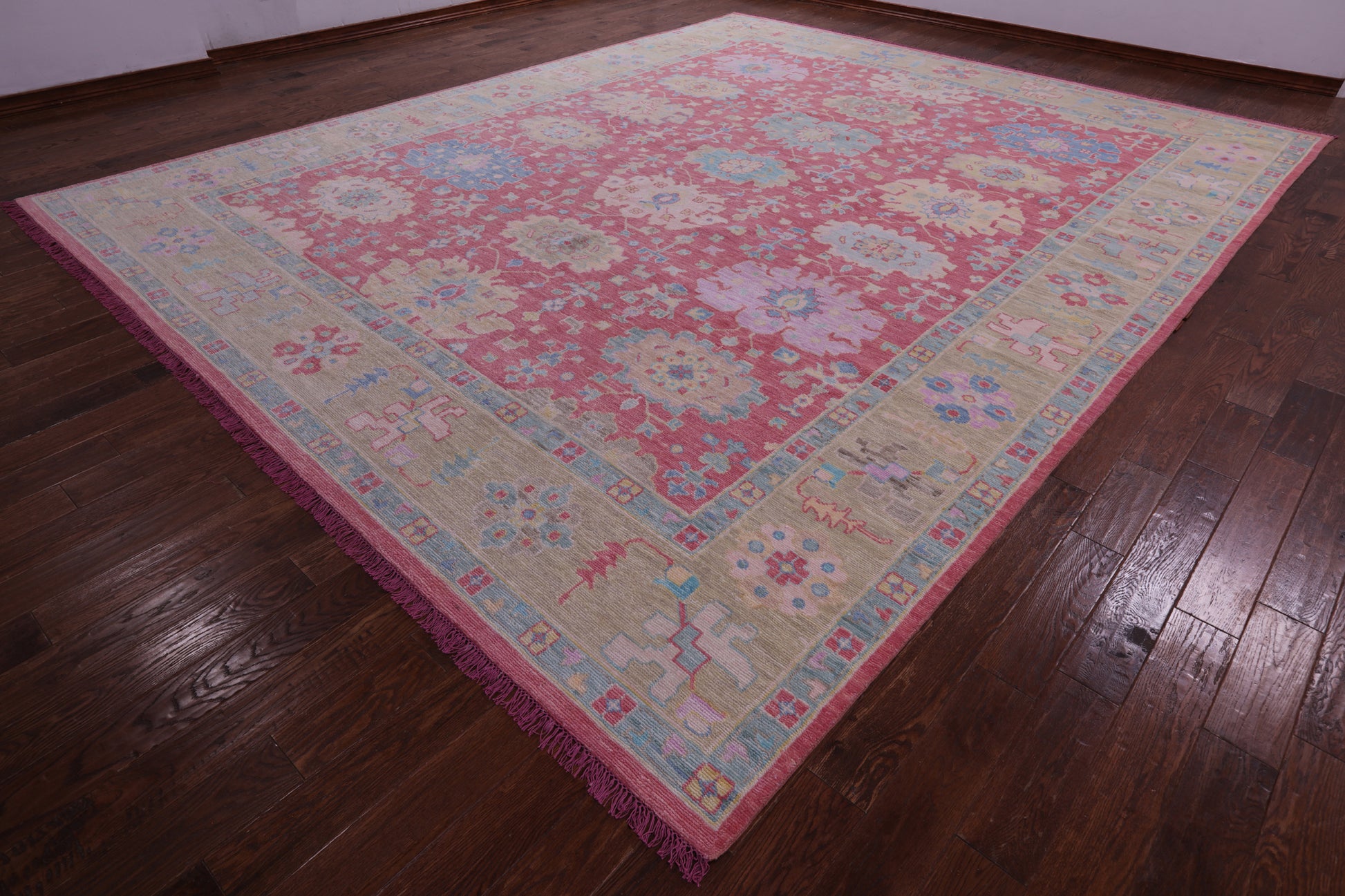 Pink Turkish Oushak Hand Knotted Wool Rug - 12' 2" X 15' 0" - Golden Nile