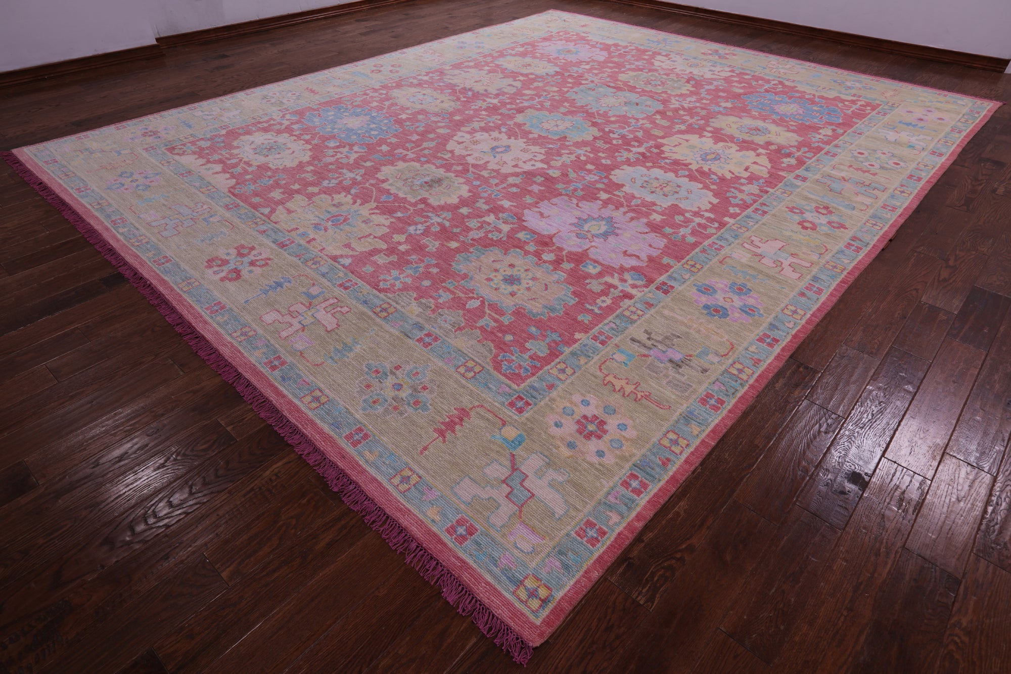 Pink Turkish Oushak Hand Knotted Wool Rug - 12' 2" X 15' 0" - Golden Nile