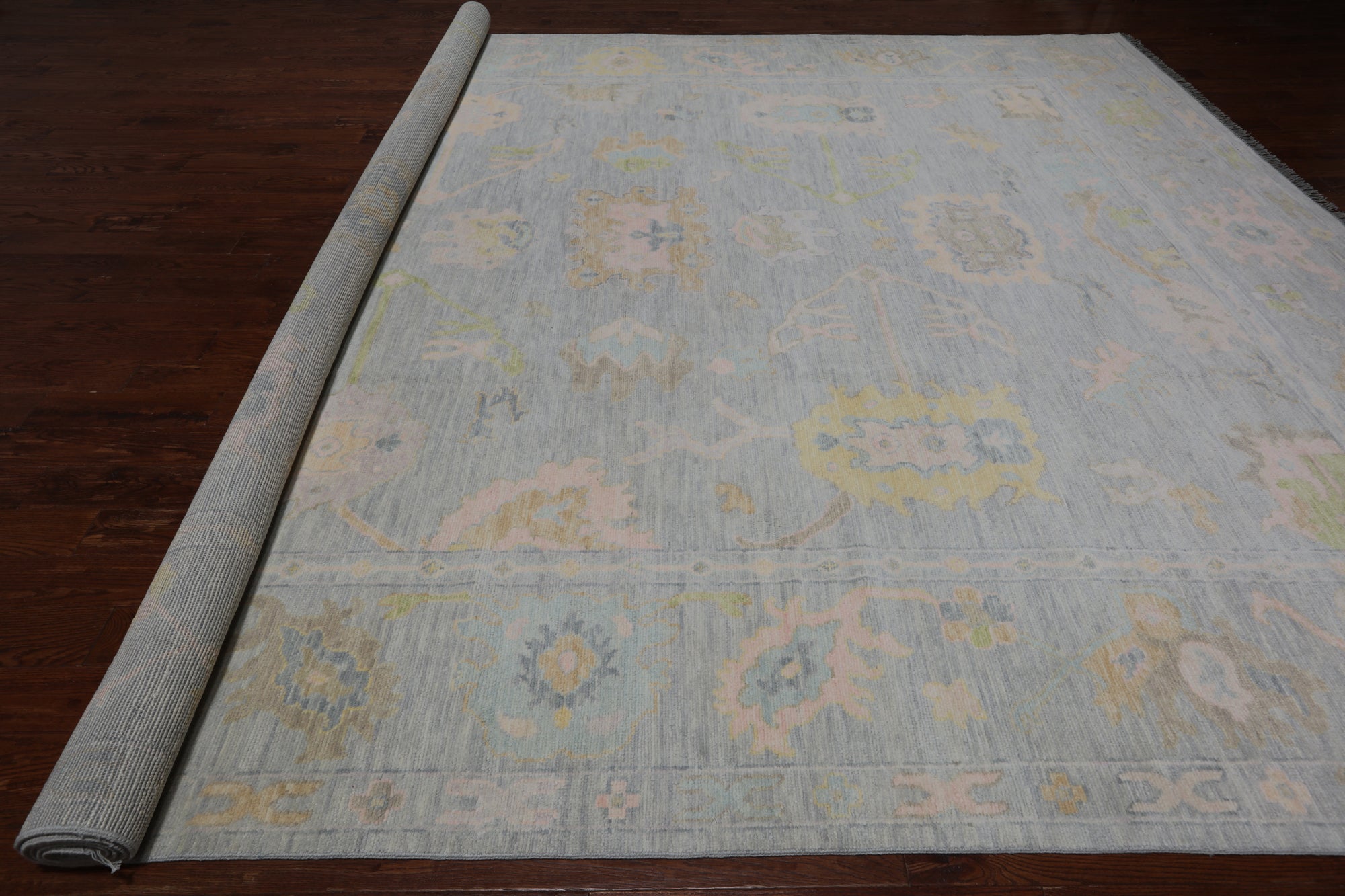 SUPER SALE Grey Turkish Oushak Hand Knotted Wool Rug - 12' 1" X 15' 0"
