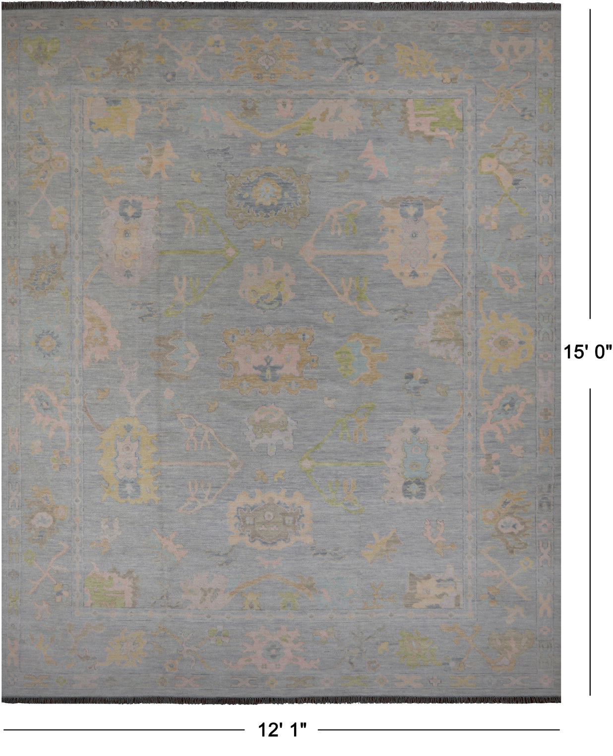 SUPER SALE Grey Turkish Oushak Hand Knotted Wool Rug - 12' 1" X 15' 0"