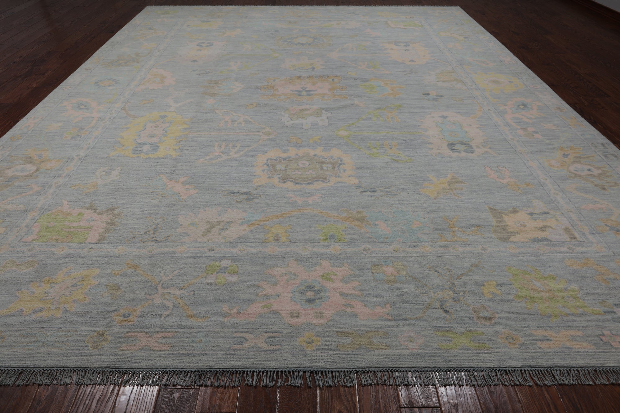 SUPER SALE Grey Turkish Oushak Hand Knotted Wool Rug - 12' 1" X 15' 0"