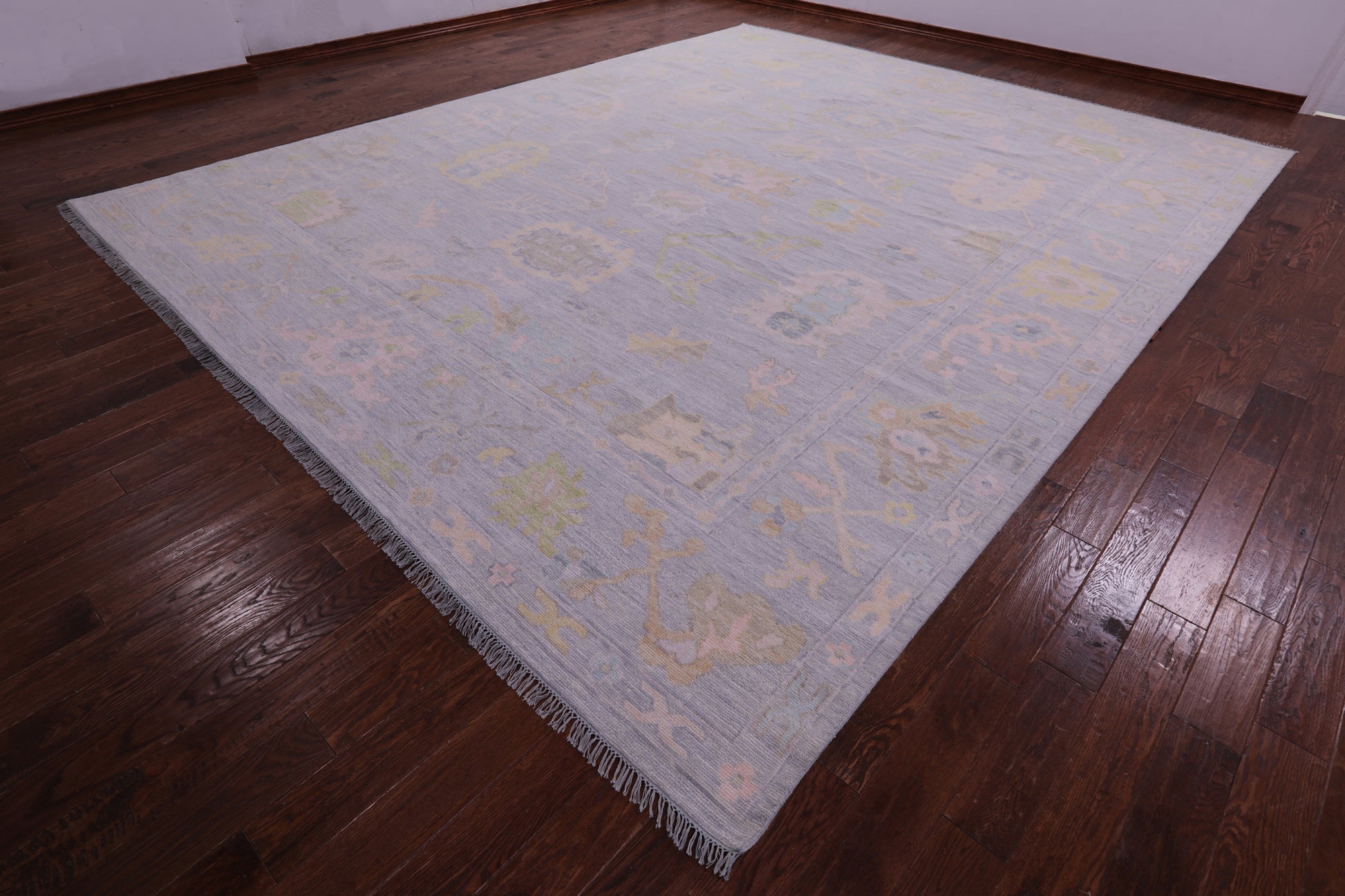 Grey Turkish Oushak Hand Knotted Wool Rug - 12' 1" X 15' 0" - Golden Nile