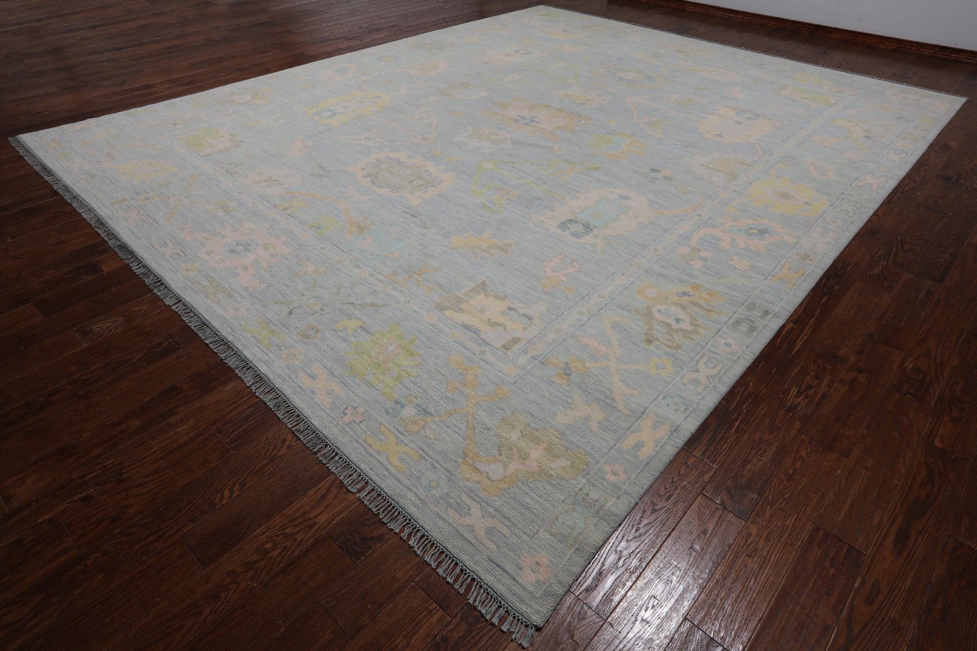 SUPER SALE Grey Turkish Oushak Hand Knotted Wool Rug - 12' 1" X 15' 0"
