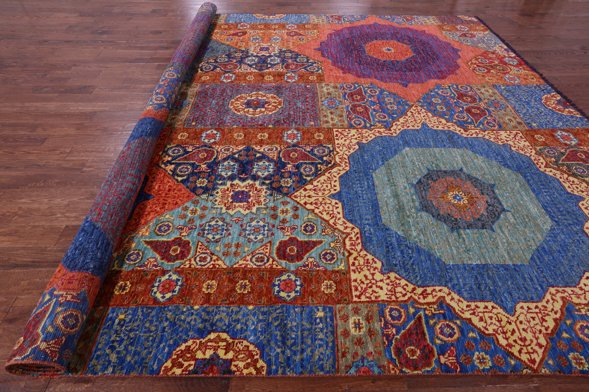 Geometric Persian Mamluk Handmade Wool Rug - 12' 2" X 14' 11" - Golden Nile