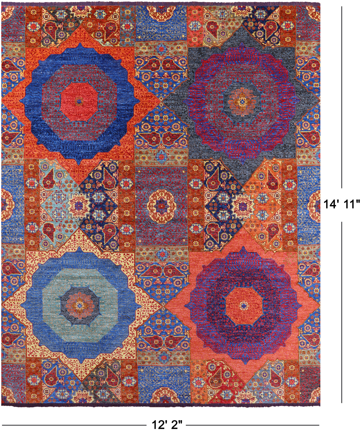 Geometric Persian Mamluk Handmade Wool Rug - 12' 2" X 14' 11" - Golden Nile