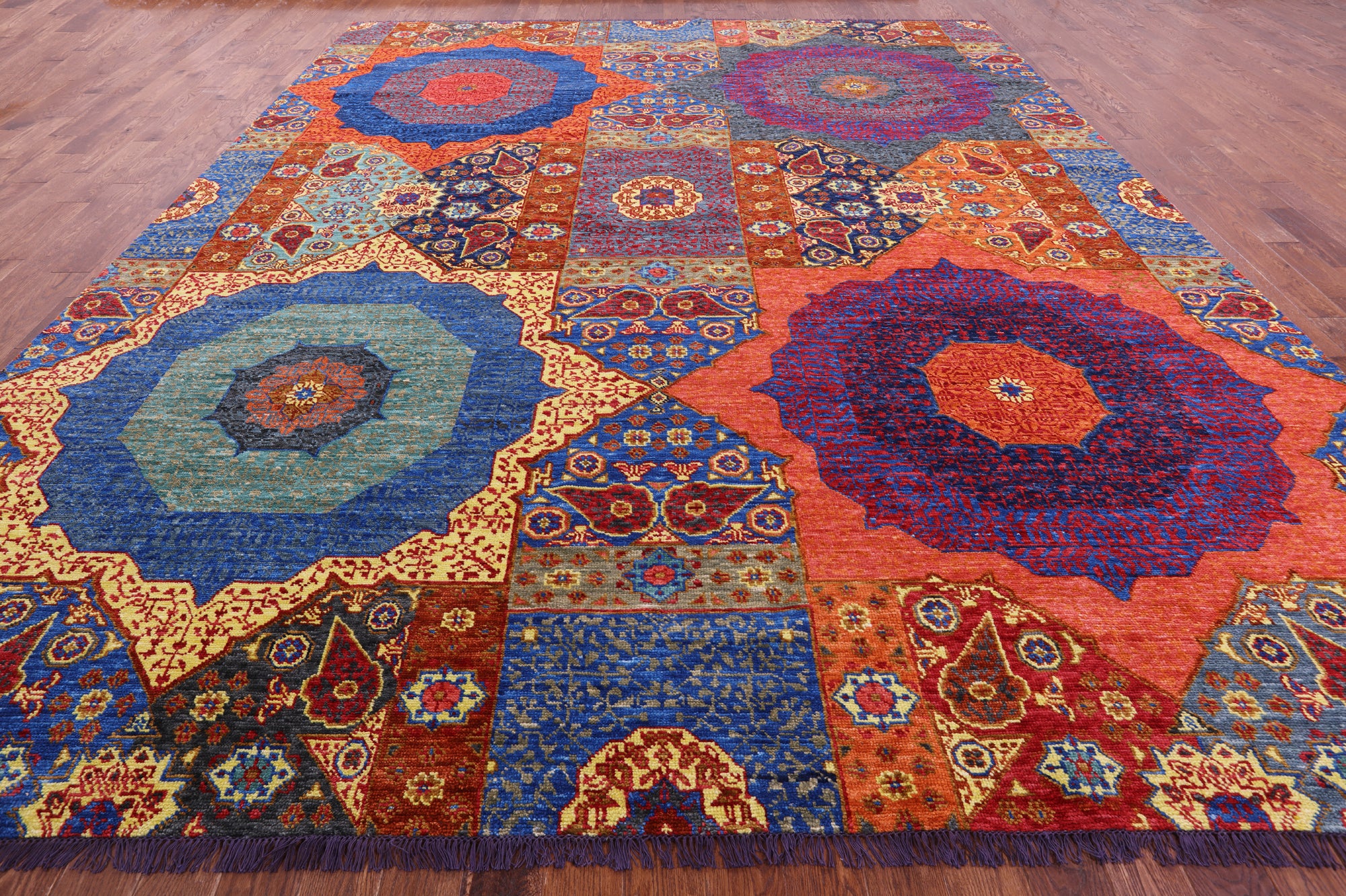 Geometric Persian Mamluk Handmade Wool Rug - 12' 2" X 14' 11" - Golden Nile
