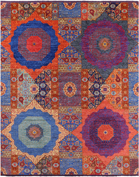 Geometric Persian Mamluk Handmade Wool Rug - 12' 2" X 14' 11" - Golden Nile